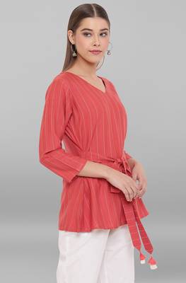 Janasya Red printed viscose rayon tunics 3