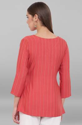 Janasya Red printed viscose rayon tunics 4