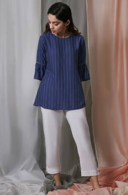 Janasya Blue woven viscose rayon tunics 1