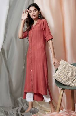 Janasya Orange woven rayon ethnic kurtis 1
