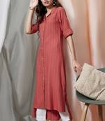 Janasya Orange woven rayon ethnic kurtis
