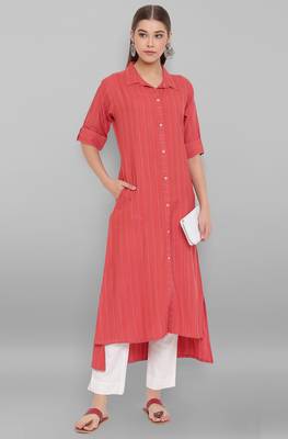 Janasya Orange woven rayon ethnic kurtis 2