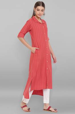 Janasya Orange woven rayon ethnic kurtis 3