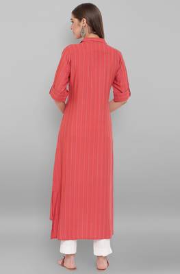 Janasya Orange woven rayon ethnic kurtis 4