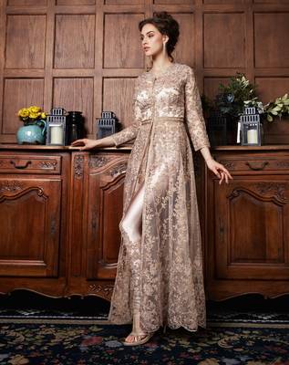 Cream Embroidered Net Lehenga Style Suits  2