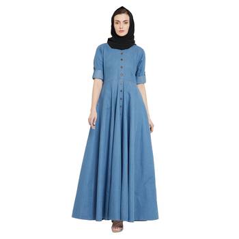 Blue plain denim abaya 1
