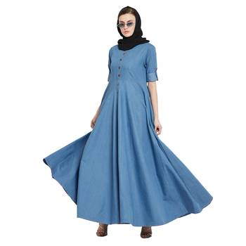 Blue plain denim abaya 2