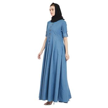Blue plain denim abaya 3