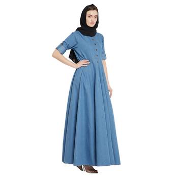 Blue plain denim abaya 4