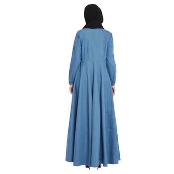 Blue plain denim abaya 5