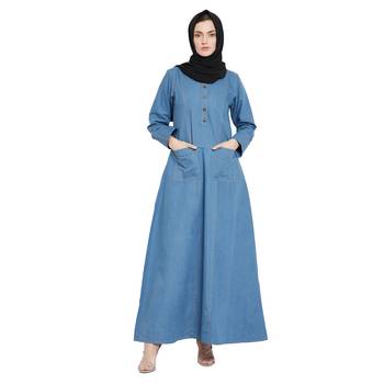 Blue plain denim abaya 1