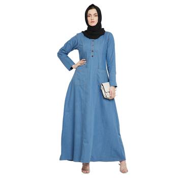 Blue plain denim abaya 2