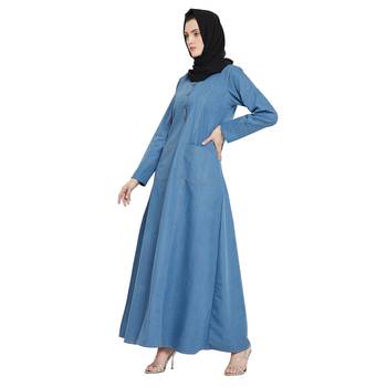 Blue plain denim abaya 3