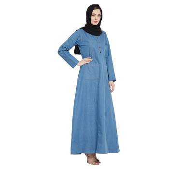 Blue plain denim abaya 4