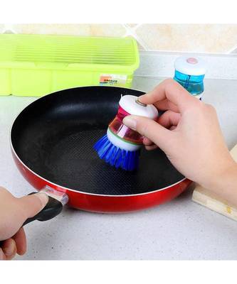 Plastic Wash Basin Brush Cleaner with Liquid Soap Dispenser (Multicolour) 2