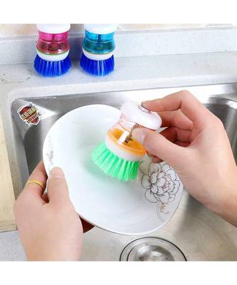 Plastic Wash Basin Brush Cleaner with Liquid Soap Dispenser (Multicolour) 3