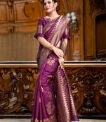 Face Deal Purple Color Banarasi Silk Woven Design Saree With Blouse Pices