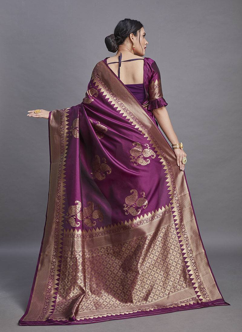 Face Deal Purple Color Banarasi Silk Woven Design Saree With Blouse Pices