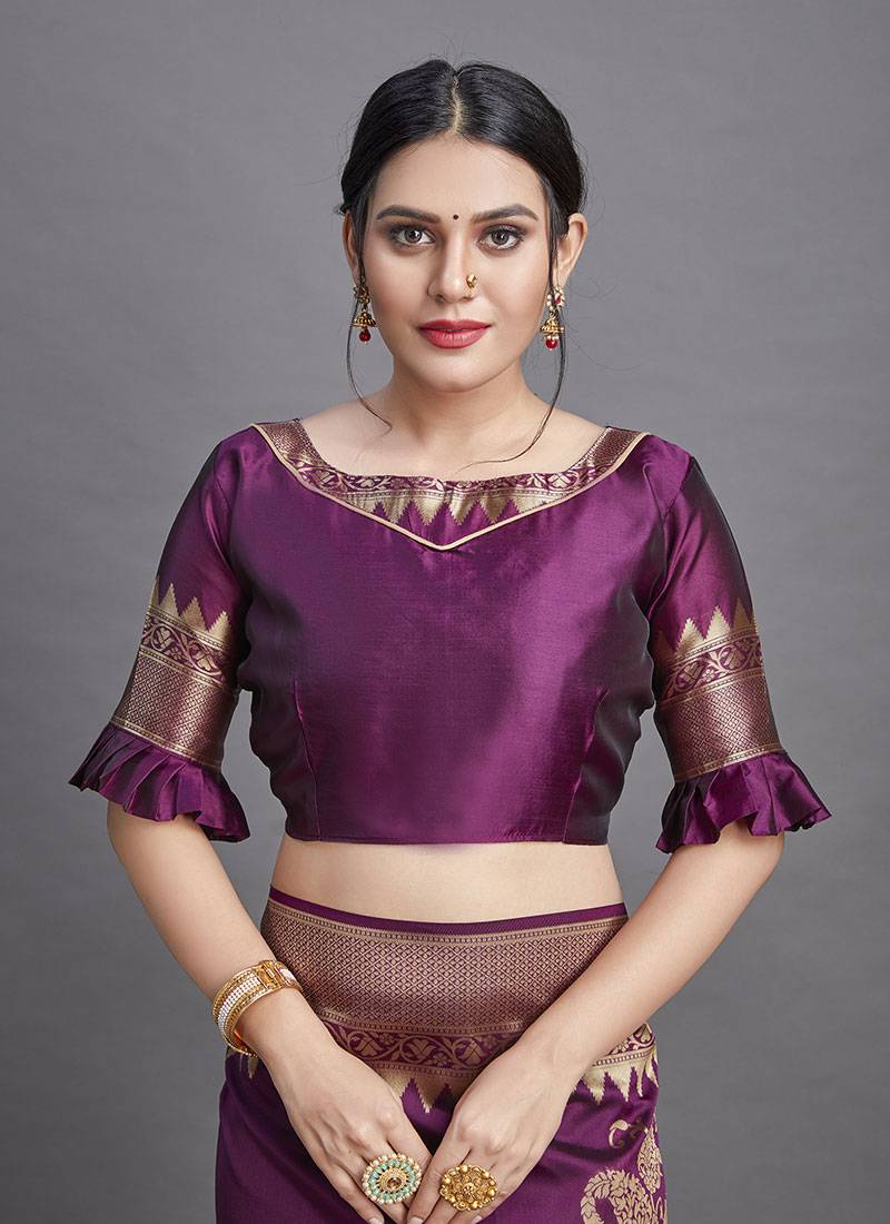 Face Deal Purple Color Banarasi Silk Woven Design Saree With Blouse Pices