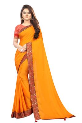 Mustar Vichitra Silk Bollywood Saree With Jacquard Blouse Piece. 1