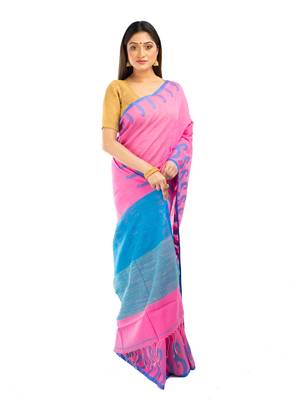 Bunkaari India Women Cotton Blend Jamdani Jacquard saree 4