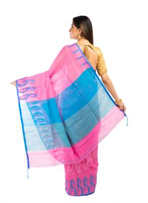 Bunkaari India Women Cotton Blend Jamdani Jacquard saree 5