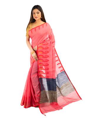 Bunkaari India Women Cotton Blend Jamdani Jacquard saree 3