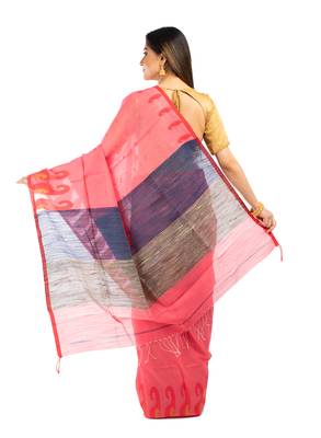 Bunkaari India Women Cotton Blend Jamdani Jacquard saree 5