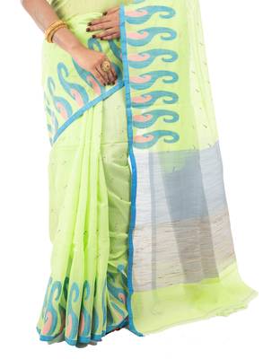 Bunkaari India Women Cotton Blend Jamdani Jacquard saree 2