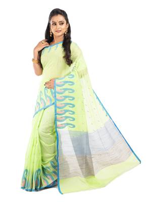 Bunkaari India Women Cotton Blend Jamdani Jacquard saree 3