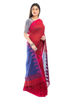Bunkaari India Women Cotton Blend Jamdani Jacquard saree 4