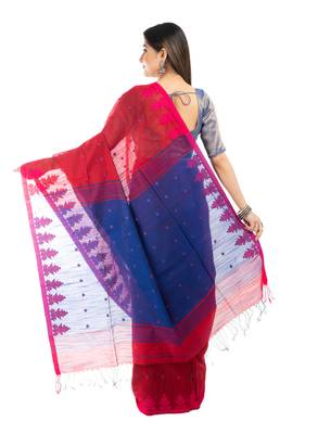Bunkaari India Women Cotton Blend Jamdani Jacquard saree 5