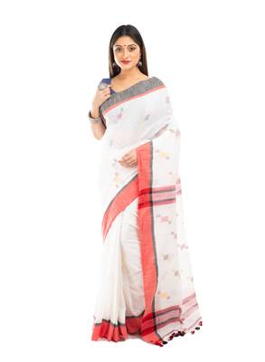 Bunkaari India Women Cotton Blend Jamdani Thread work saree 1