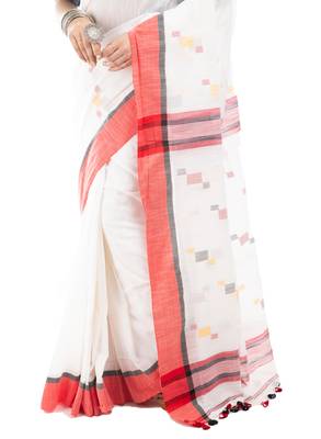 Bunkaari India Women Cotton Blend Jamdani Thread work saree 2