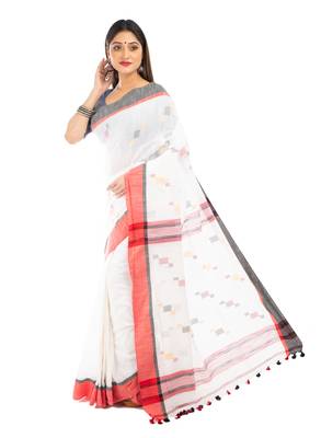Bunkaari India Women Cotton Blend Jamdani Thread work saree 3