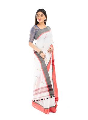 Bunkaari India Women Cotton Blend Jamdani Thread work saree 4
