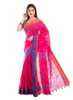 Bunkaari India Women Cotton Blend Jamdani Thread work saree 3
