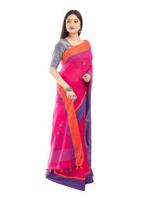 Bunkaari India Women Cotton Blend Jamdani Thread work saree 4