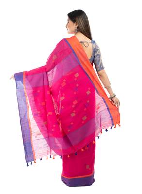 Bunkaari India Women Cotton Blend Jamdani Thread work saree 5