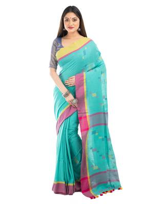 Bunkaari India Women Cotton Blend Jamdani Thread work saree 1