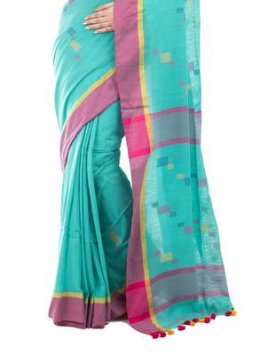Bunkaari India Women Cotton Blend Jamdani Thread work saree 2