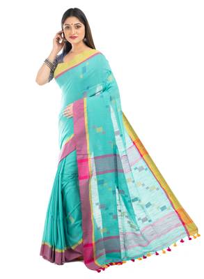 Bunkaari India Women Cotton Blend Jamdani Thread work saree 3