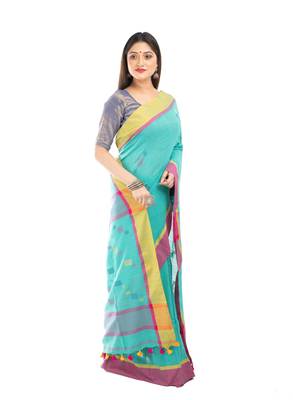 Bunkaari India Women Cotton Blend Jamdani Thread work saree 4