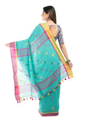 Bunkaari India Women Cotton Blend Jamdani Thread work saree 5