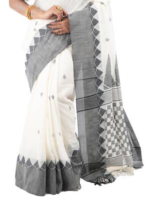 Bunkaari India Women Cotton Blend Jamdani Jacquard saree 2