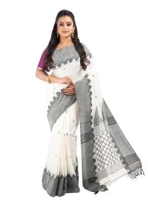 Bunkaari India Women Cotton Blend Jamdani Jacquard saree 3
