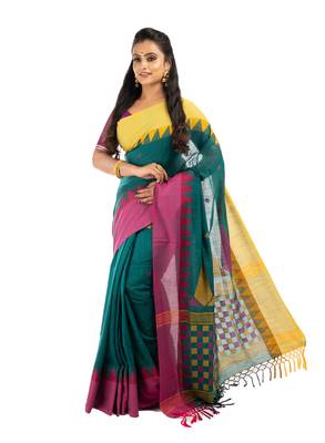 Bunkaari India Women Cotton Blend Jamdani Jacquard saree 3