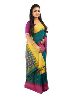 Bunkaari India Women Cotton Blend Jamdani Jacquard saree 4