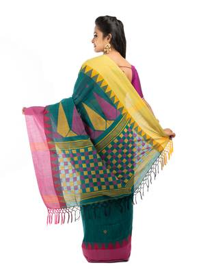 Bunkaari India Women Cotton Blend Jamdani Jacquard saree 5