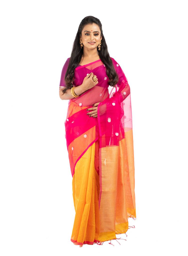 Bunkaari India Women Silk Blend Jamdani Zari saree
